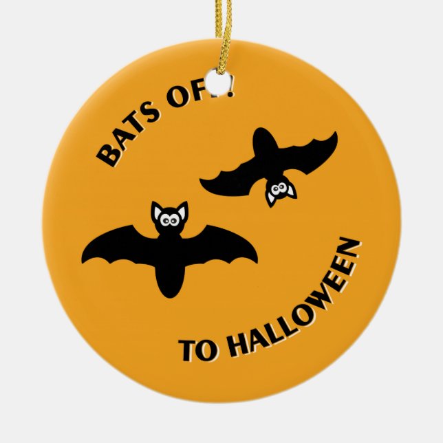 Halloween Bats Orange Ceramic Ornament (Front)