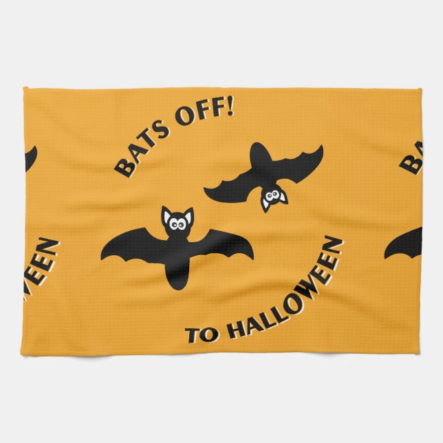 Halloween Bats Orange Kitchen Towel (Horizontal)