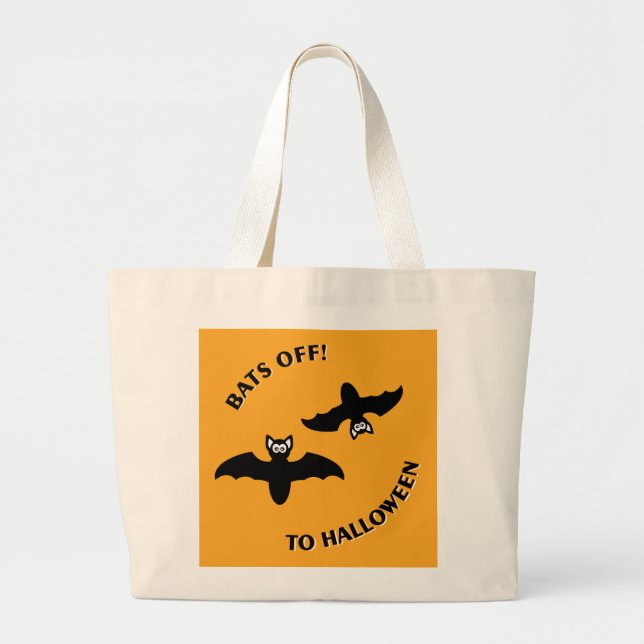 Halloween Bats Orange Large Tote Bag (Front)