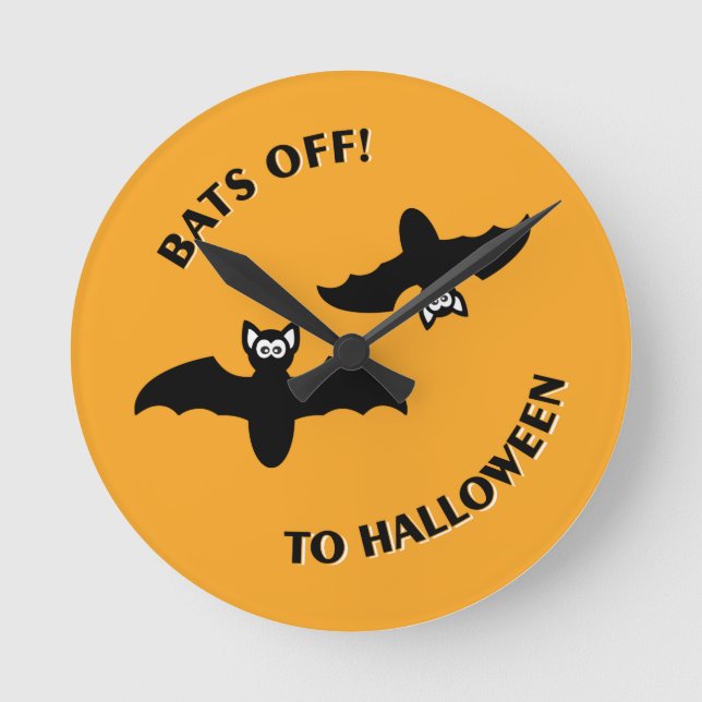 Halloween Bats Orange Round Clock (Front)