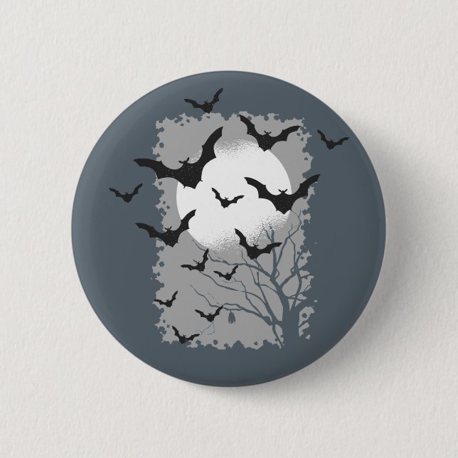 Halloween Bats Silhouette Black Flying Vampires 2 Inch Round Button (Front)