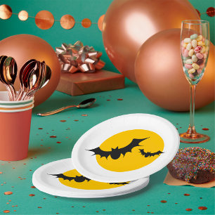 Halloween Bats Silhouette Full Moon Paper Plate