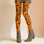 Halloween Bats Spiders Spooky Cute Orange Black  Leggings<br><div class="desc">This fun Halloween design uses a random pattern of simple black bats and spiders on a classic orange background that can be customized to what ever colour you would like. This fun design has a retro vibe and can be paired with any top throughout the fall and spooky season! Mix...</div>
