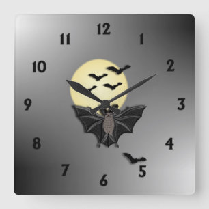 Halloween Bats Square Wall Clock