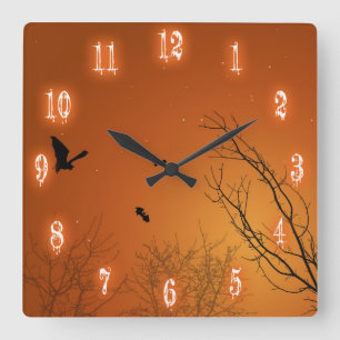 Halloween Bats & Trees - Square Wall Clock