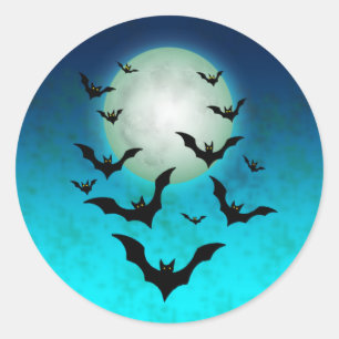 Halloween Bats with Moon Classic Round Sticker