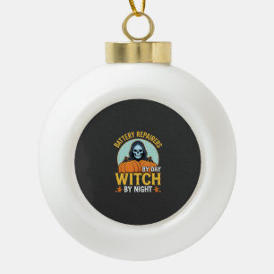 Halloween Battery Repairer Witch By Night Design Ceramic Ball Christmas Ornament