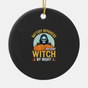 Halloween Battery Repairer Witch By Night Design Ceramic Ornament