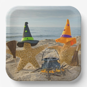Halloween Beach Starfish Witches Paper Plate