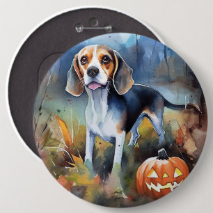 Halloween Beagle With Pumpkins Scary 6 Inch Round Button