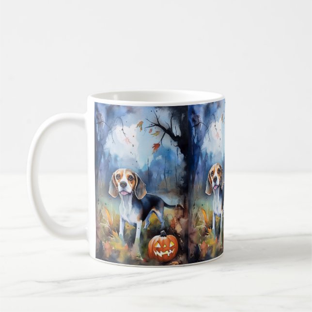 Halloween Beagle With Pumpkins Scary Coffee Mug (Left)
