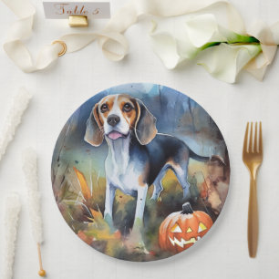 Halloween Beagle With Pumpkins Scary Paper Plate