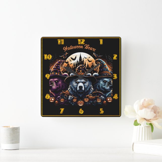 Halloween bears in fun costumes square wall clock (Home)