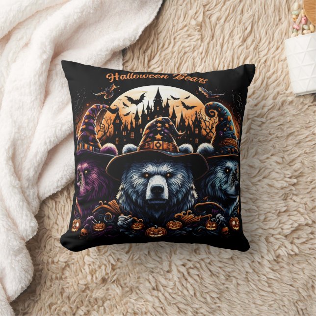 Halloween bears in fun costumes throw pillow (Blanket)