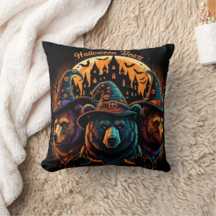 Halloween bears in hats celebrate! throw pillow