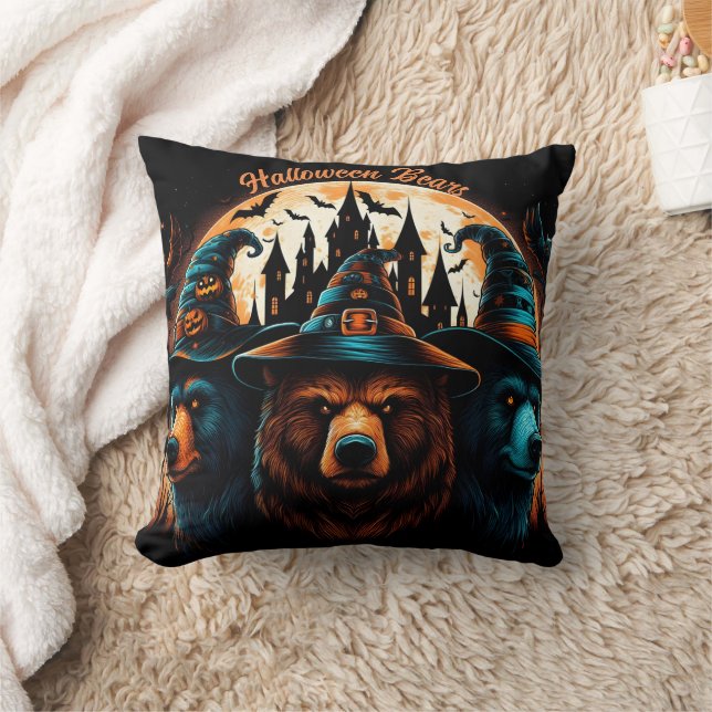 Halloween bears in magical night attire throw pillow (Blanket)