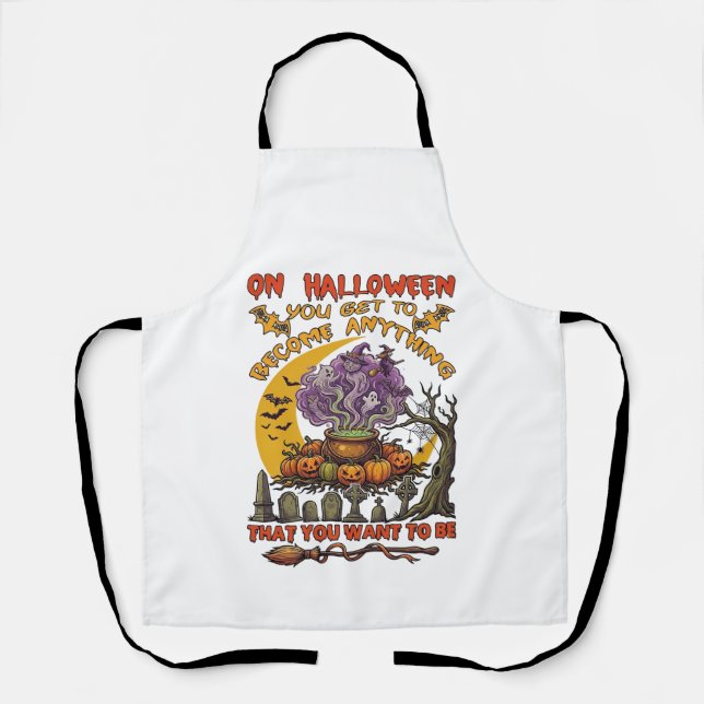 Halloween Become Anything Cauldron Cat Ghost Pumpk Apron (Front)