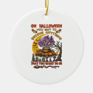 Halloween Become Anything Cauldron Cat Ghost Pumpk Ceramic Ornament