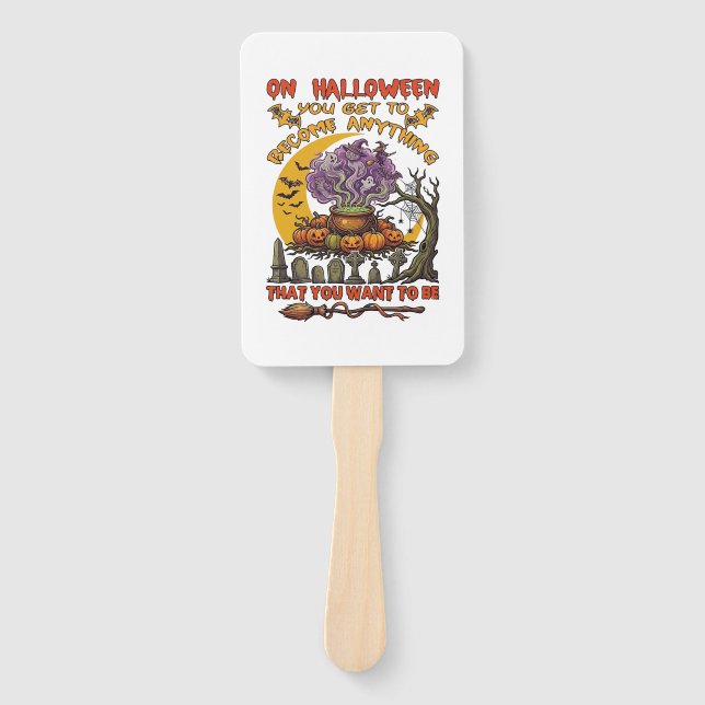 Halloween Become Anything Cauldron Cat Ghost Pumpk Hand Fan (Front)
