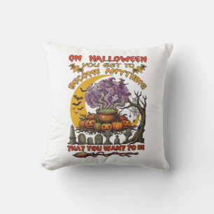Halloween Become Anything Cauldron Cat Ghost Pumpk Throw Pillow