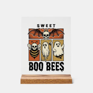 Halloween Bee Pun Vintage Engraving Ghost Bee Shir Acrylic Sign