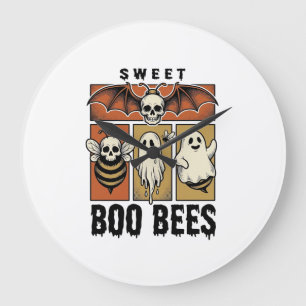 Halloween Bee Pun Vintage Engraving Ghost Bee Shir Large Clock