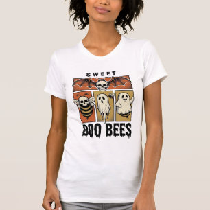Halloween Bee Pun Vintage Engraving Ghost Bee Shir T-Shirt