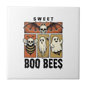 Halloween Bee Pun Vintage Engraving Ghost Bee Shir Tile