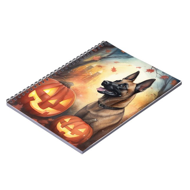 Halloween Belgian Malinoi With Pumpkins Scary Notebook (Left Side)