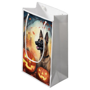 Halloween Belgian Malinoi With Pumpkins Scary Small Gift Bag