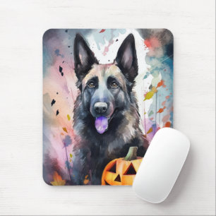 Halloween Belgian Shepherd  With Pumpkins Scary Mouse Pad