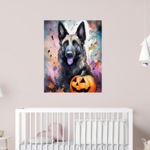 Halloween Belgian Shepherd  With Pumpkins Scary  Poster