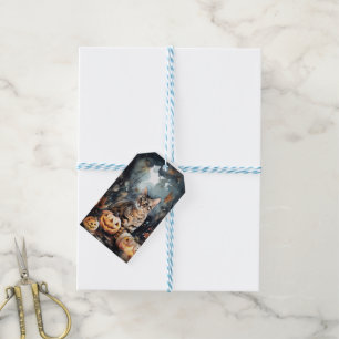 Halloween Bengal Cat With Pumpkins Scary Gift Tags