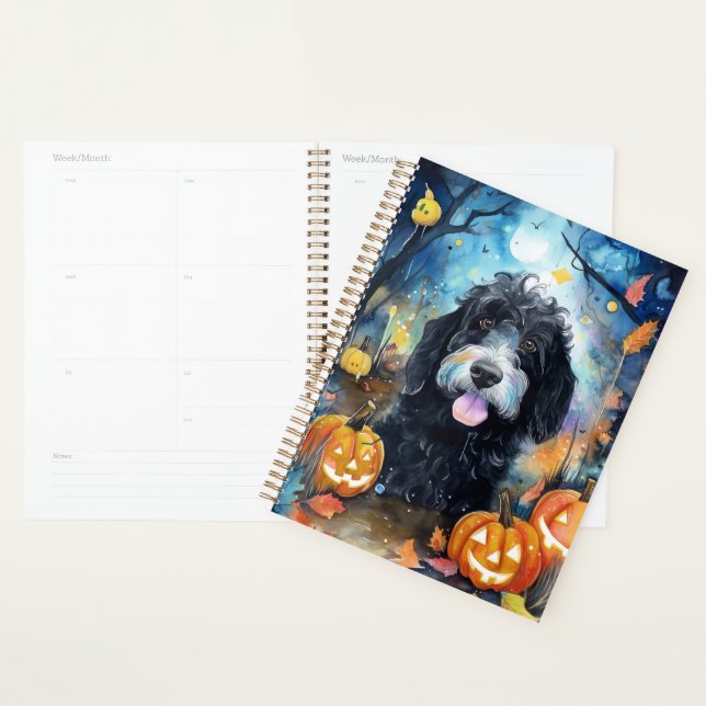 Halloween Bernedoodle Avec La Peur Citrouille (Devant avec enveloppe)