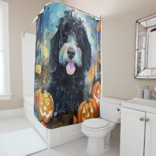 Halloween Bernedoodle With Pumpkins Scary