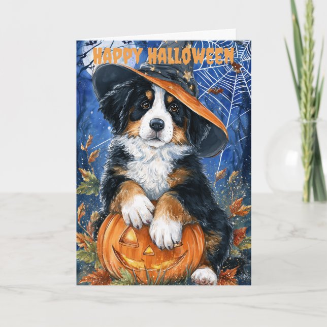 Halloween Bernese Mountain Dog Holiday Card (Front)
