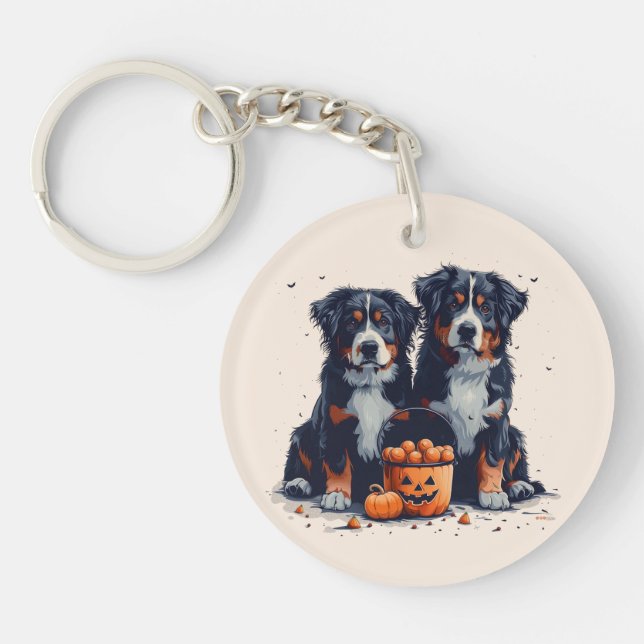 Halloween Bernese Mountain Dogs Pumpkin Keychain (Front)