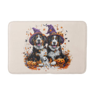 Halloween Bernese Mountain Dogs Witch Ghost Bath Mat