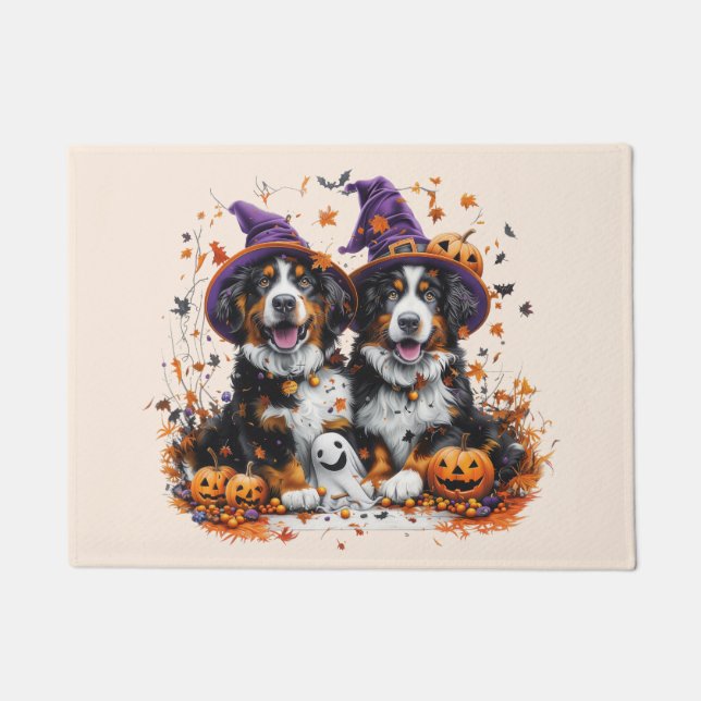Halloween Bernese Mountain Dogs Witch Ghost Doormat (Front)