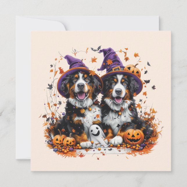 Halloween Bernese Mountain Dogs Witch Ghost Invitation (Front)