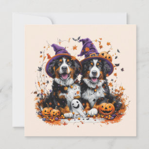 Halloween Bernese Mountain Dogs Witch Ghost Invitation