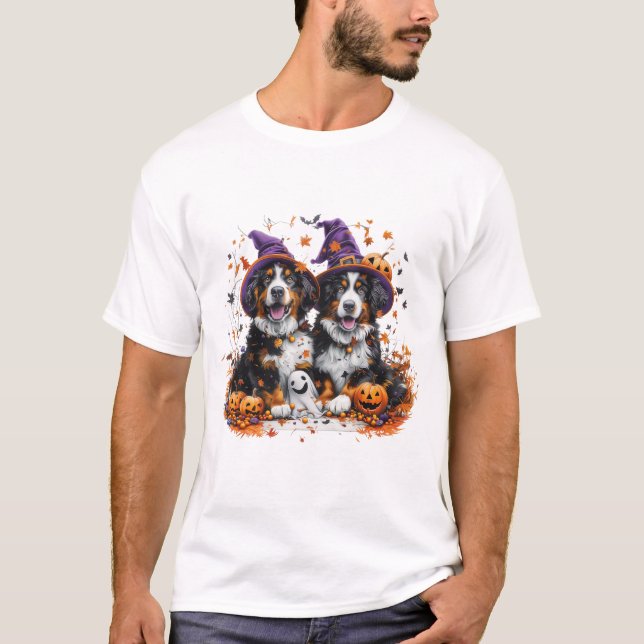 Halloween Bernese Mountain Dogs Witch Ghost T-Shirt (Front)