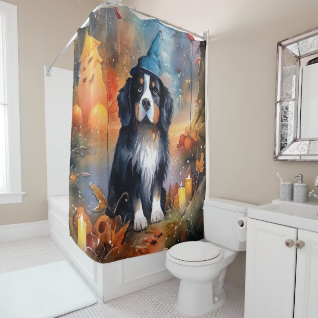 Halloween Bernese Mountain With Pumpkins Scary (In Situ)