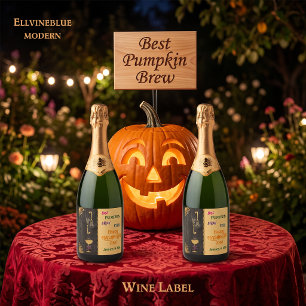Halloween Best Brew & Gold Glitter Skulls Sparkling Wine Label