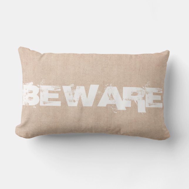 Halloween Beware Burlap Lumbar Pillow (Front)