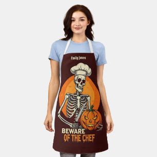 Halloween 'Beware of the Chef' Skeleton   Spooky  Apron