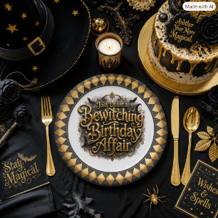 Halloween Bewitching Birthday Harlequin Gothic  Paper Plate