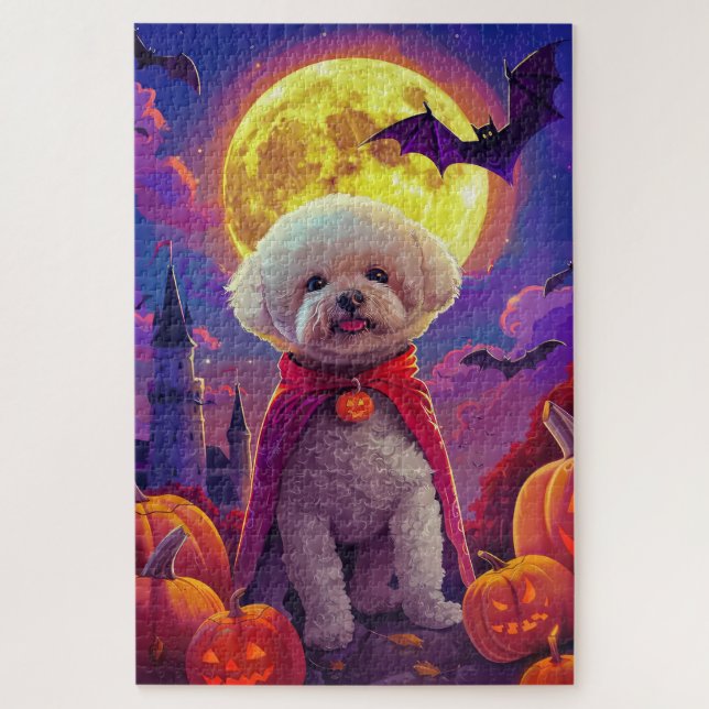  Halloween Bichon Frise Dog Pumpkins Scary  Jigsaw Puzzle (Vertical)