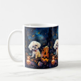 Halloween Bichon Frise With Pumpkins Scary Coffee Mug