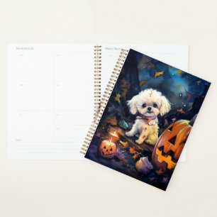 Halloween Bichon Frise With Pumpkins Scary Planner